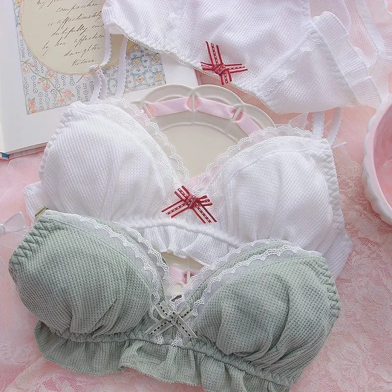 Set Pakaian Dalam Bra Manis Pakaian Dalam Pita Lolita Bunga Renda Intim Lucu Push Up Katun Sejuk Anak Perempuan Sekolah Kawaii Jepang 2024 — image 3