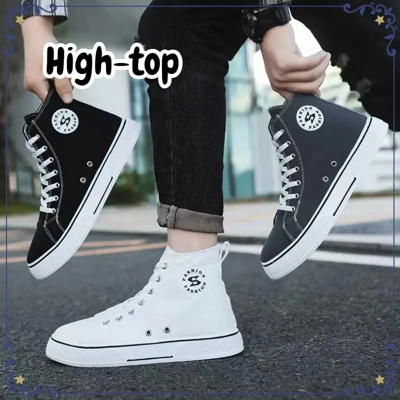 New Black High-top Canvas Mens Shoes Breathable Soft Bottom Non-slip Lace-up Casual Board Sneakers for Daily Streetwear Sneakers