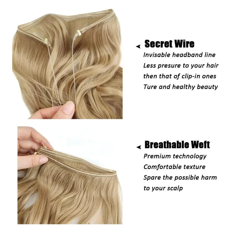 Synthetic One piece Hair Extensions No Clip No Glue Invisible 24inch Long Straight Wave Heat Resistant String Hairpiece