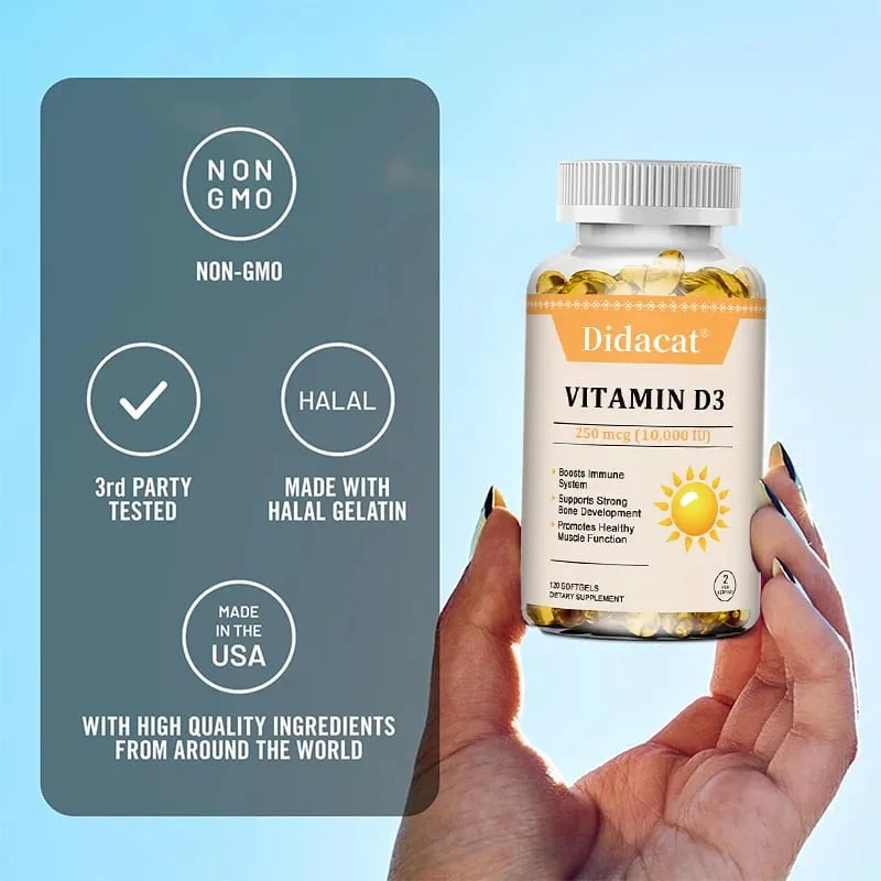 Vitamin D3 10 000 IU Softgels - Supports The Immune System Bone and Muscle Health Promotes Dental Health Non-GMO Gluten-free