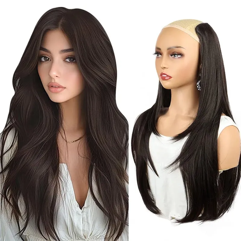 22 inch Synthetic One-Piece Hair Extensions | Inward-Curled Ends | BB Clips Easy Wear No Damage | Instant Volume & Length