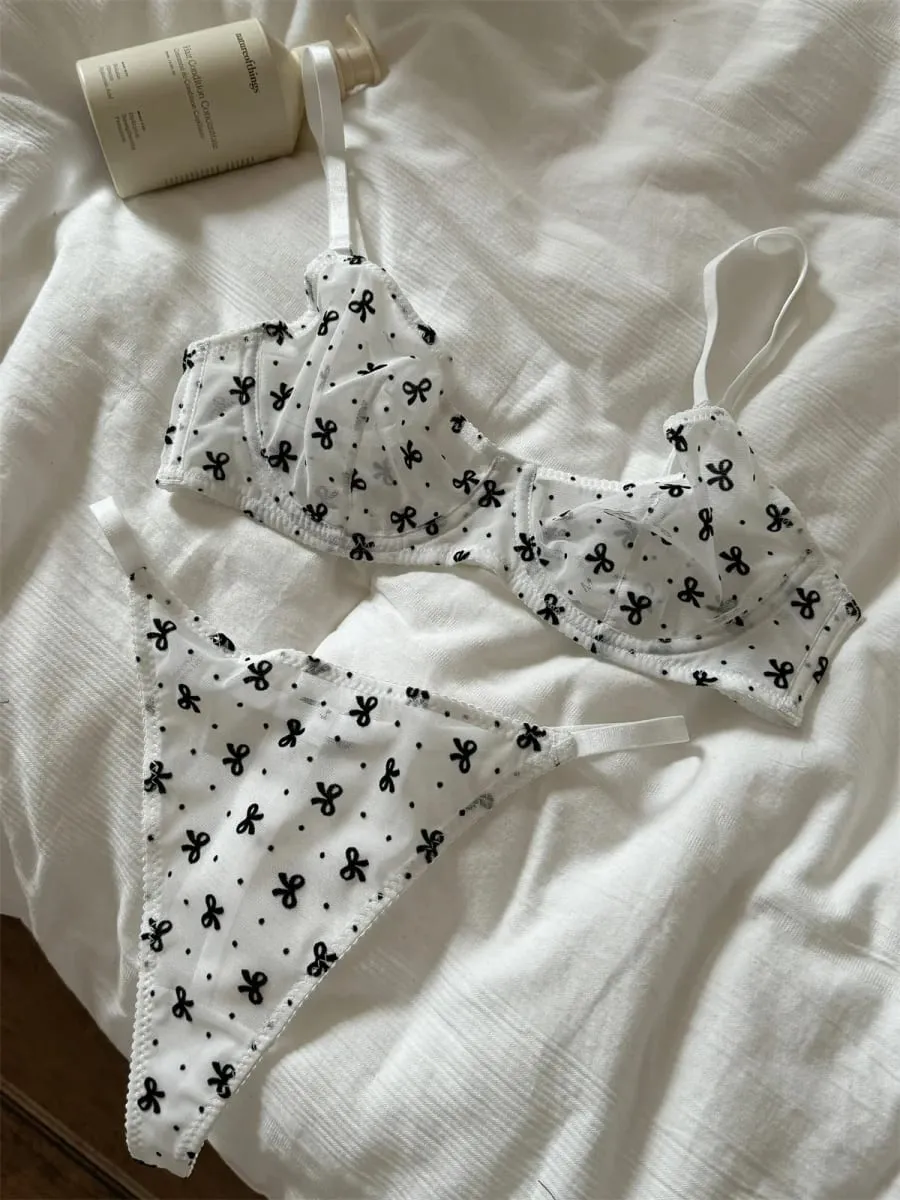 Sexy Embroidered Lace Bralette & Briefs Set for Women Floral Lingerie Underwear Suit
