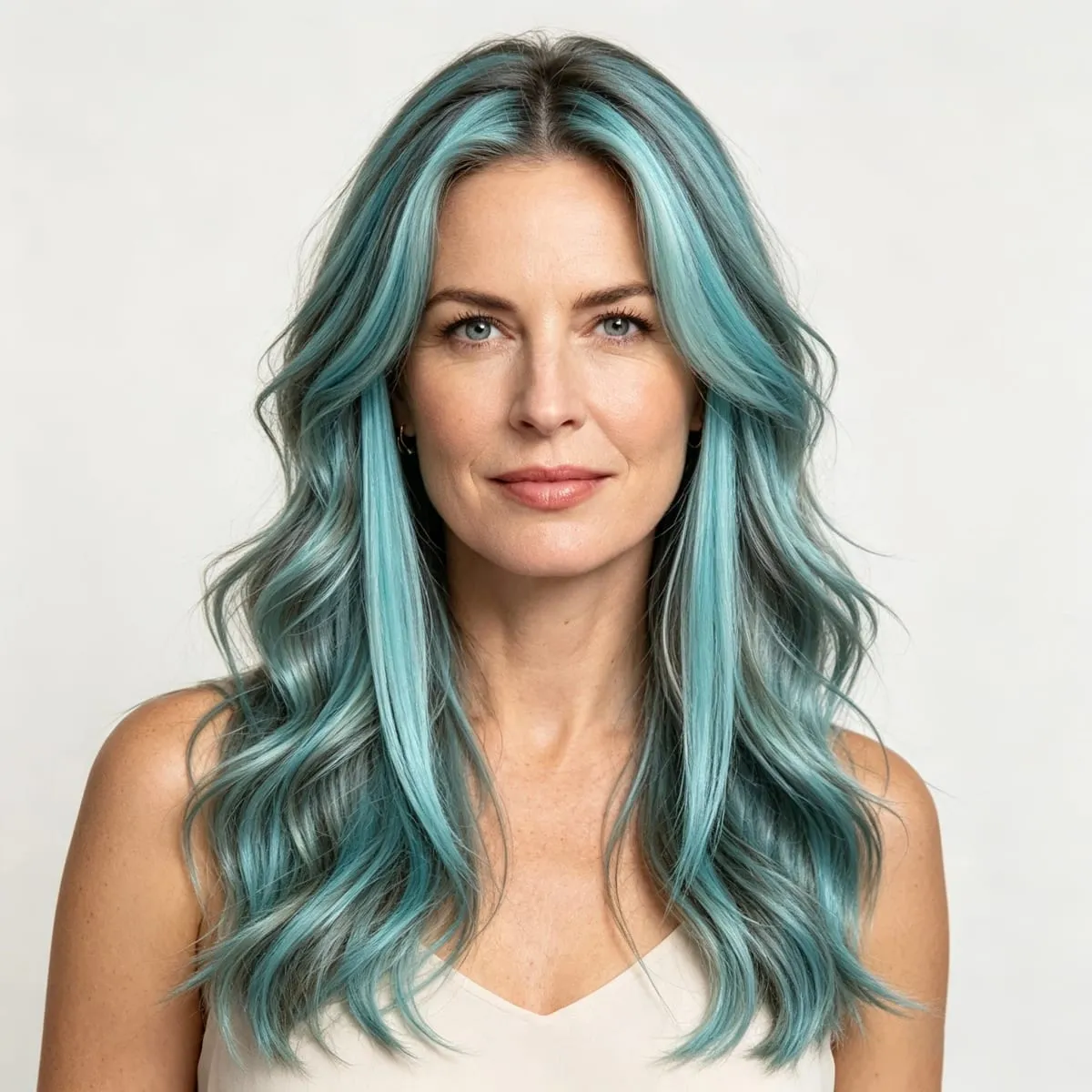 6 Pcs Synthetic Light Blue Clip In Hair Extensions Bright Cyan Synthetic Clip In Hair Extensions Straight Color Highlight Hair