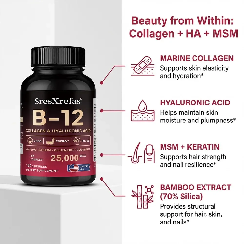 Vitamin B12 Capsules - Supports Energy Metabolism Mood Heart Nervous System Support Relieves Fatigue