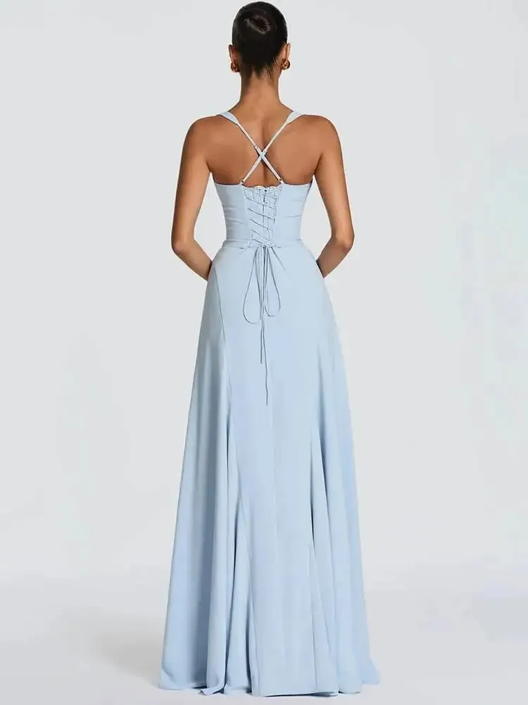 Mozision Off-shoulder Backless Sexy Maxi Dress Women Elegant Spaghetti Strap Sleeveless Bodycon Club Party Evening Dress Fashion