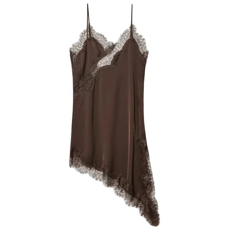 2025 Women's Lace Asymmetric Dress Sexy Midi Slip Dress Chic Sleeveless Backless Vestido Luxury Women's Elegant Party Dress