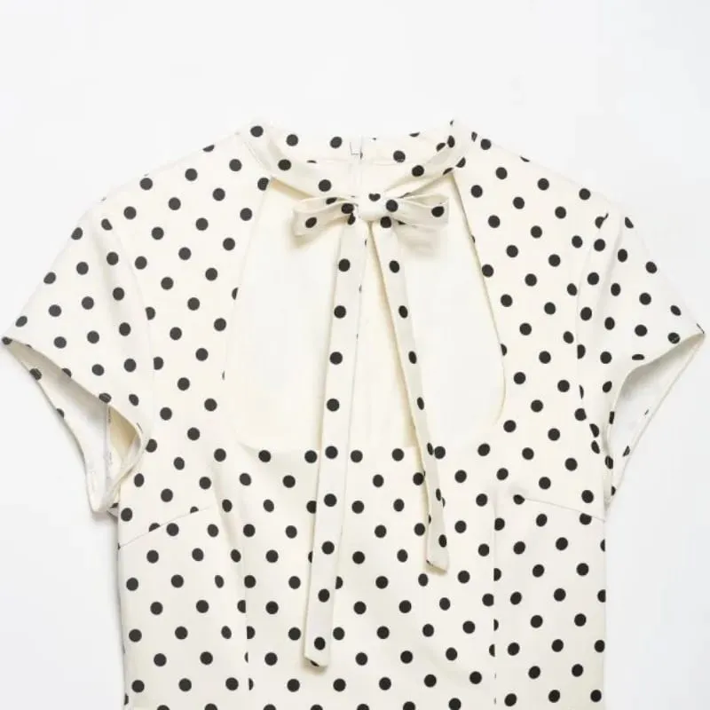 Cut Out Front Bow Tie Mini Dress Women's Polka Dot Short Sleeve Bodycon Dress Spring Summer Sexy Fashion Party Dress