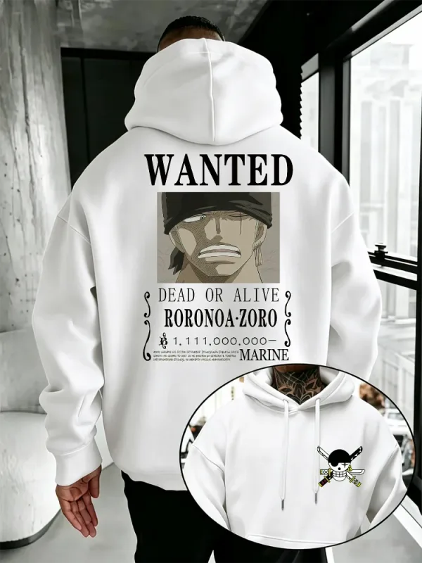 Bandai-Sudadera con capucha de una pieza para hombre, Jersey cálido de alta calidad para otoño e invierno, con estampado de póster de Se busca Zoro, estilo informal