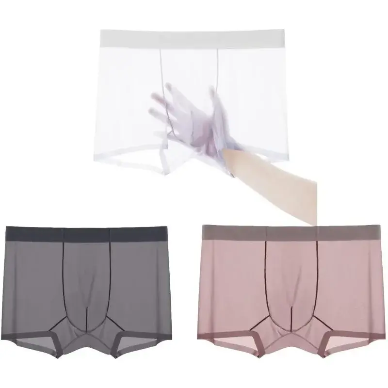 Boxer trasparenti da uomo Pantaloncini prospettici sottili senza cuciture elastici leggeri a vita media convessi a U per una vestibilità comoda