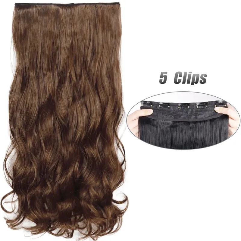 Long Wavy 5 Clip In Hair Extension Mga Synthetic Fiber Hairpieces na 22/32'' Black Blonde Mixed color False Hair Daily Use