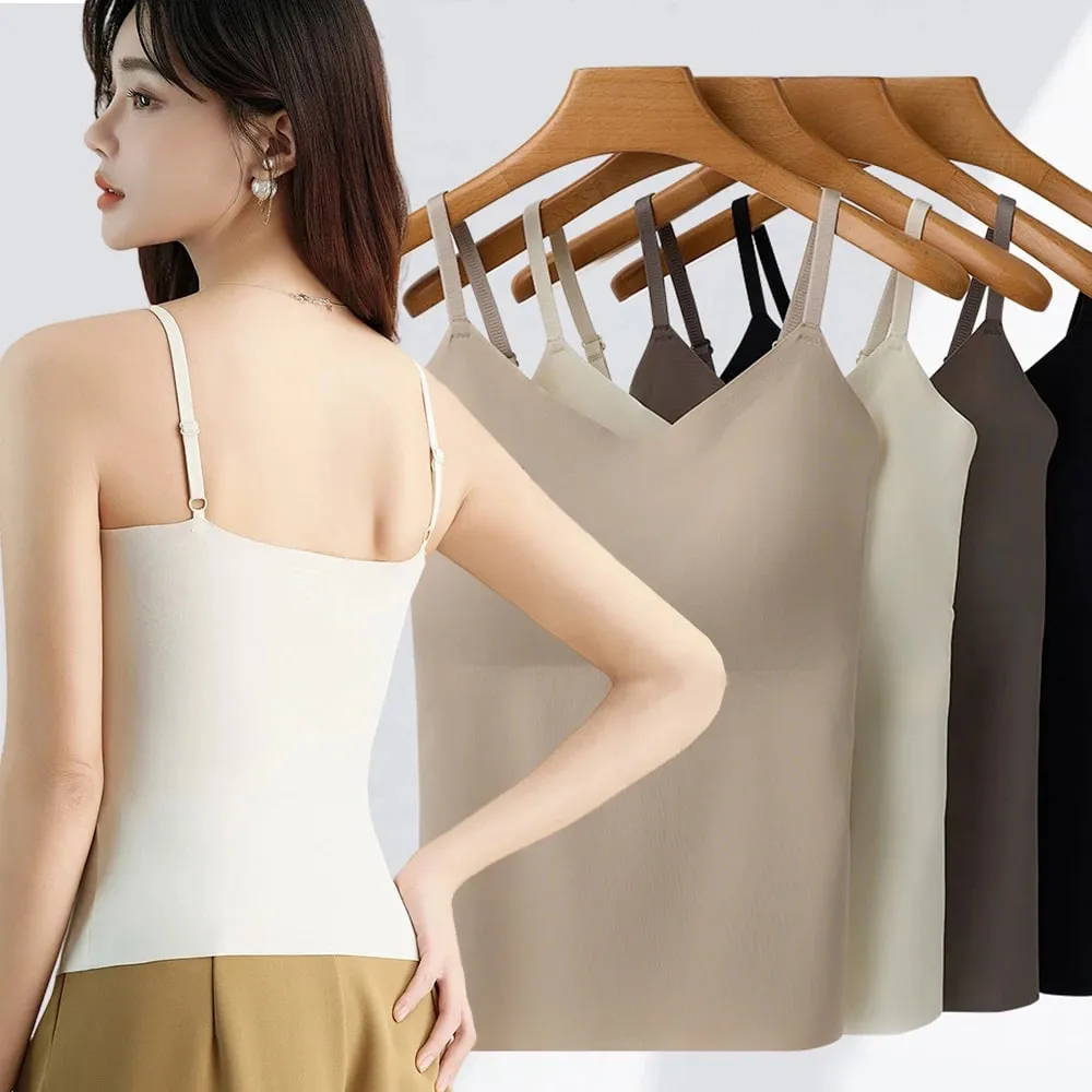 Built-in Bra Cami Tank Top Adjustable Spaghetti Strap U-Neck Padded Bust Support Shapewear Seamless Slim Undergarment Vest