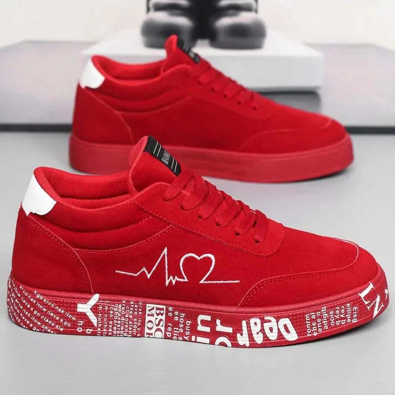 Breathable Mid-Top Sneakers Heart & Music Graphic Design Casual Streetwear Shoes for Couples Valentine's Day & Birthday Gift