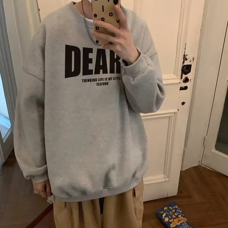 Autumn Men's High Street Letter Print O-Neck Hoodies 2026 Casual Fashion Graphic Long Sleeve Tops Y2K Youthful Basic Sweatshirts