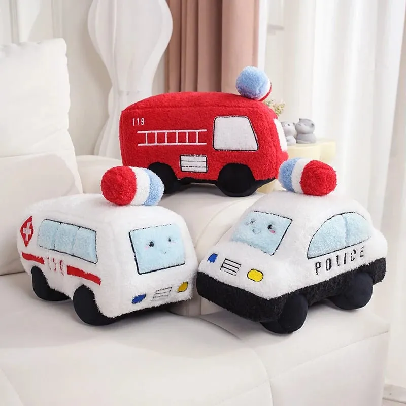 Cute Cartoon Fire Truck Ambulance Taxi Train Plush Pillow Stuffed Soft Plush Toys Funny Police Cars Tanks Planes Plushie Doll