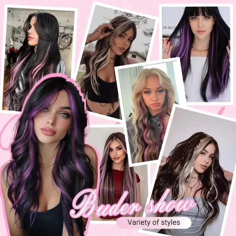 22Inch 10pcs Synthetic Colorful Long Straight Rainbow Colored Hair 10pcs Clip In Extensions for Women Daily Party Christmas — image 6
