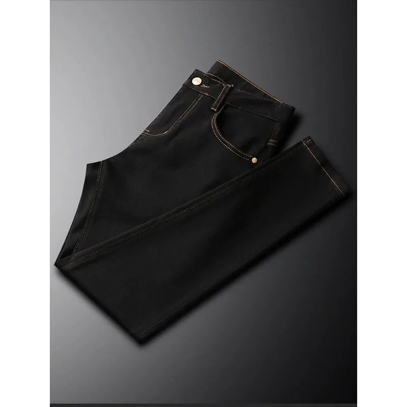 2026 Men's Black Jeans Autumn New Arrival Exquisite Embroidery Stretch Slim Fit Mid-Waist Versatile Casual Long Pants