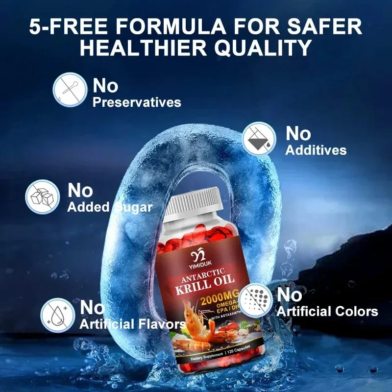 Pure Krill Oil 2000mg Supplement for Healthy Lipid Management Cardiovascular Protection Skin & Brain & Heart Health Non-GMO