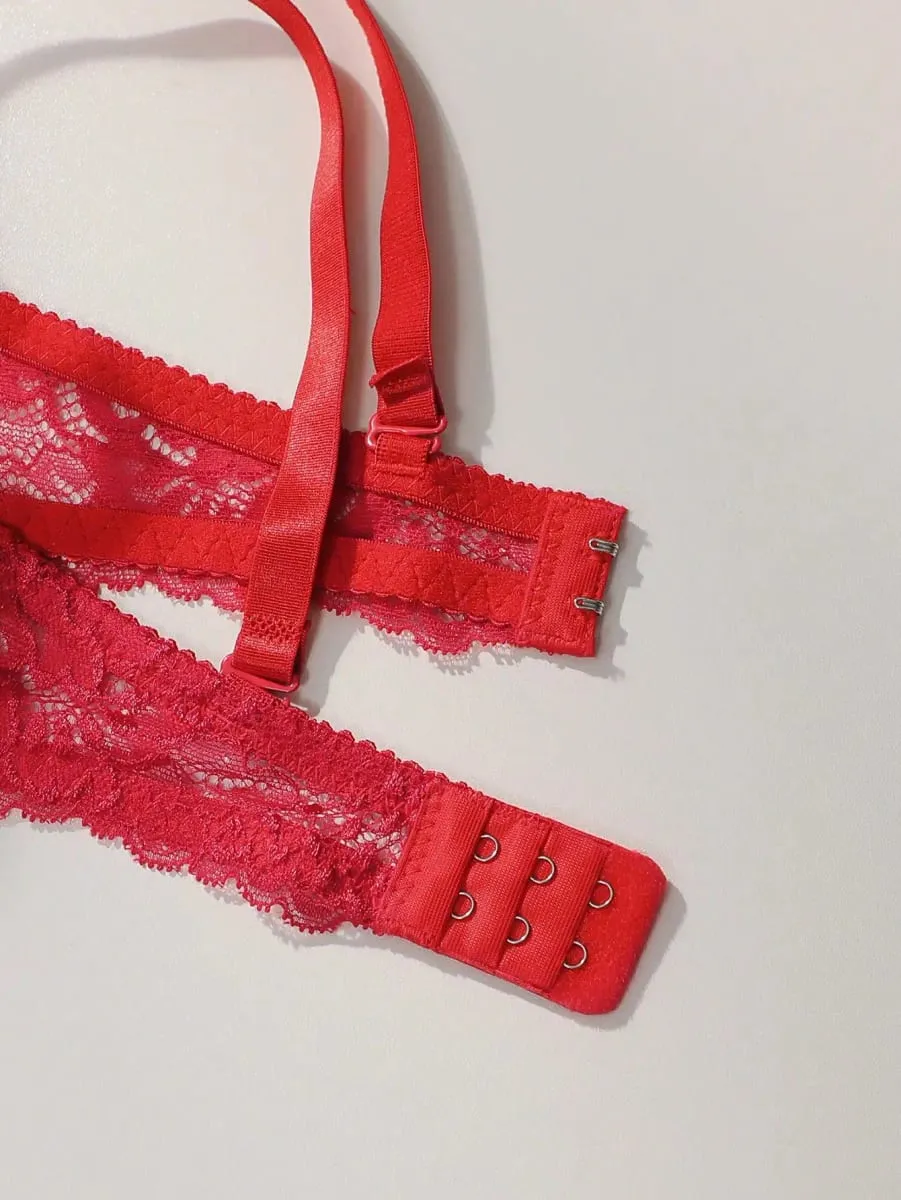 Red Lace Sexy Lingerie Set For Women's Gathering Push Up Underwear For Women's Flower Underwear Set A2155