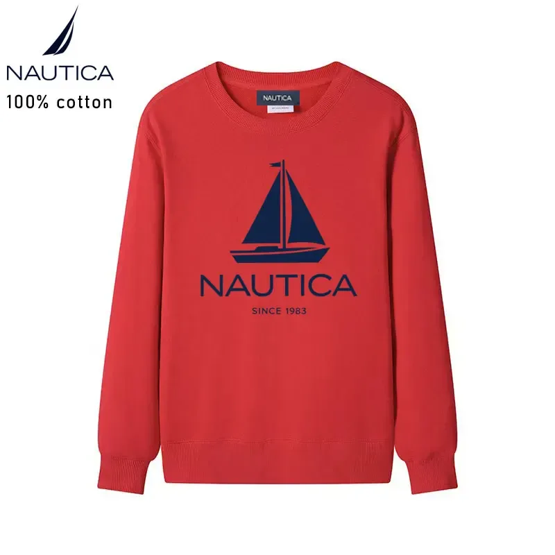 Nautica American classic sailing yacht logo printed men's and women's high-quality pure cotton loose-fitting men's sweatshirt
