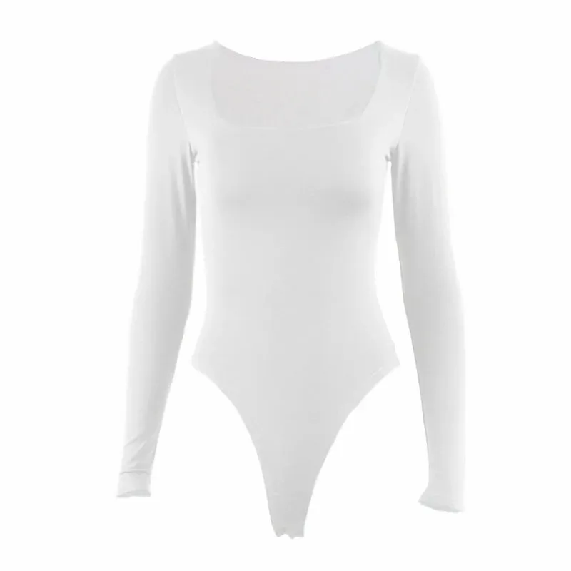 Body s dlouhým rukávem jaro 2025 límeček čtvercového střihu Pevný bodycon elastický návlek Sexy Y2k Dámské oblečení Fashion Club Party 2520
