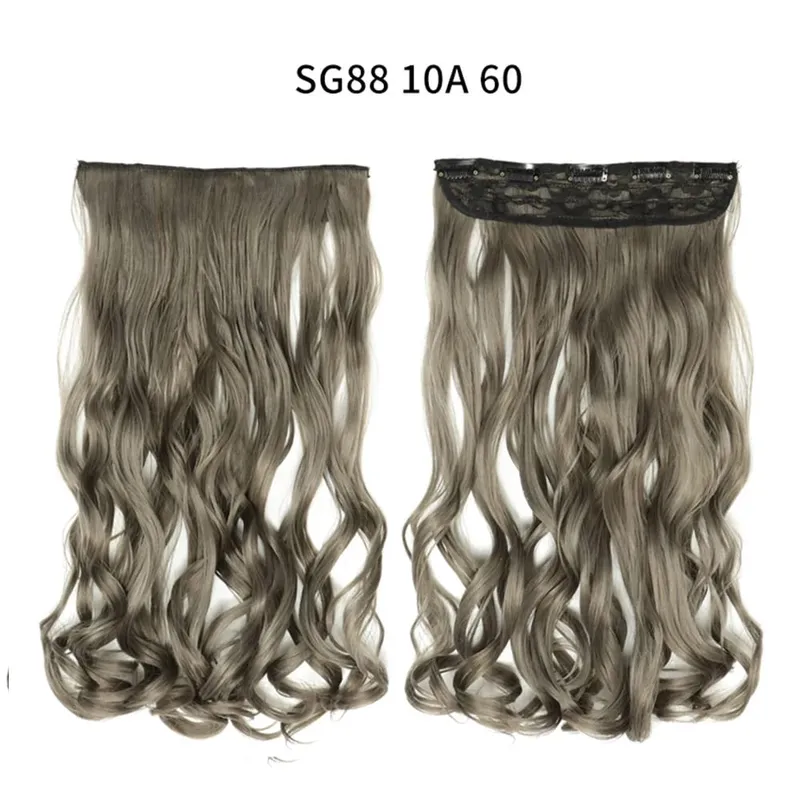 Longo reto encaracolado uma peça 5 clipes clip-in extensões 22 Polegada penteados resistentes ao calor cor mistura loira pedaço de cabelo para mulher