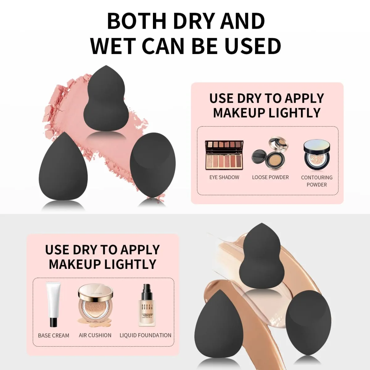 15Pcs Complete Makeup Brush Kit with Bag & 2 Beauty Sponges Face Eye Brushes for Beginners & Artists