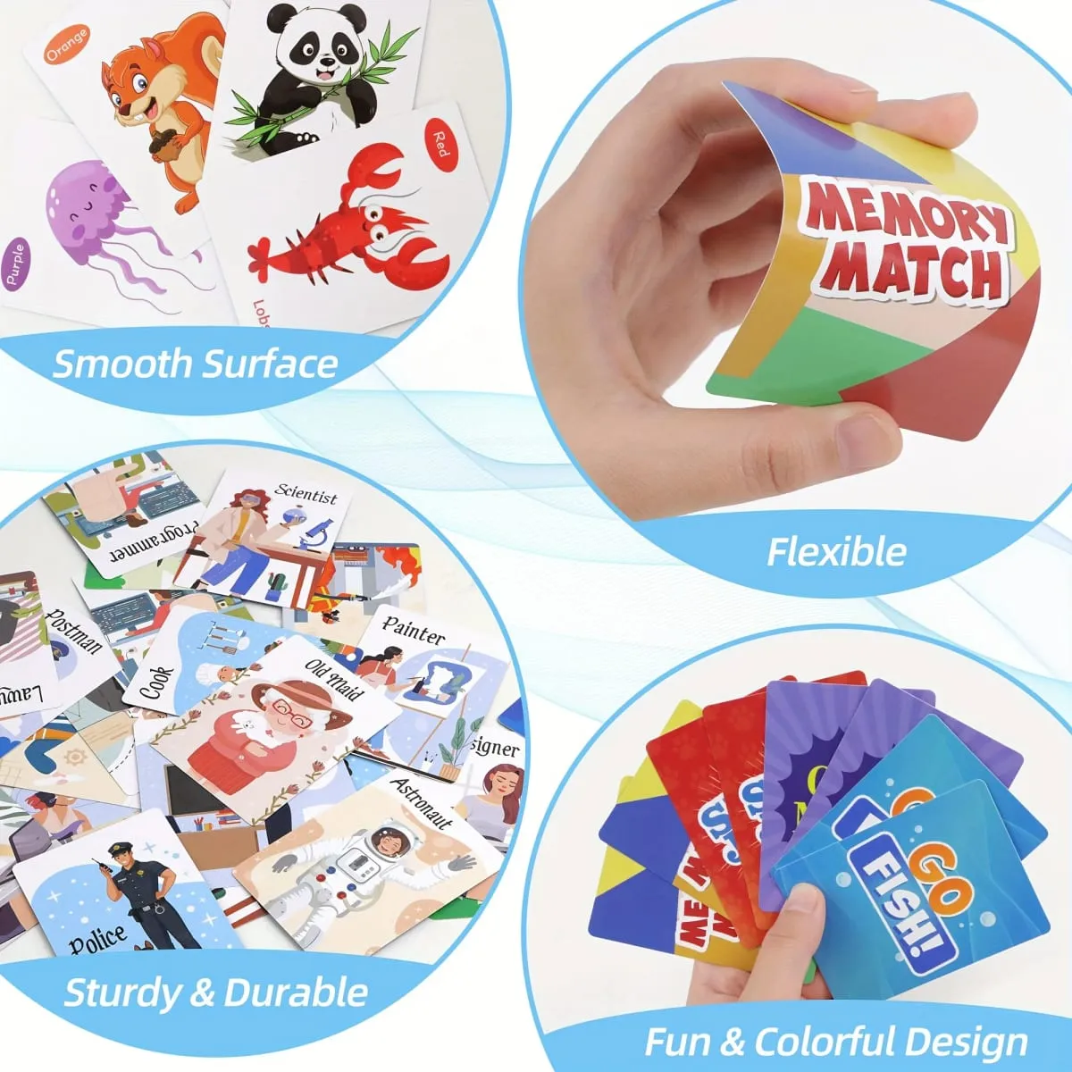 4 in 1 Kids Card Games: Go Fish Old Maid Memory Match Slap Jack; Birthday Gifts for Boys and Girls Ages 4+; Educational Game