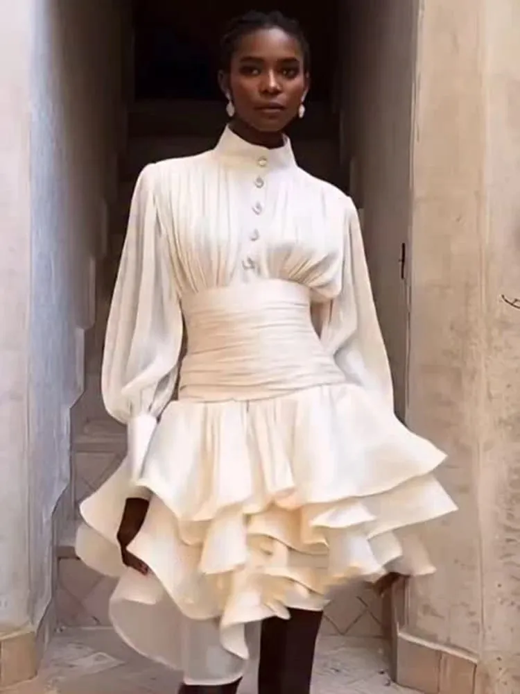 Chic Victorian-inspired Mini Dress Women Puff-sleeve Ruched Tiered Romantic Cottagecore Party Dresses 2026 Trendy Elegant Outfit