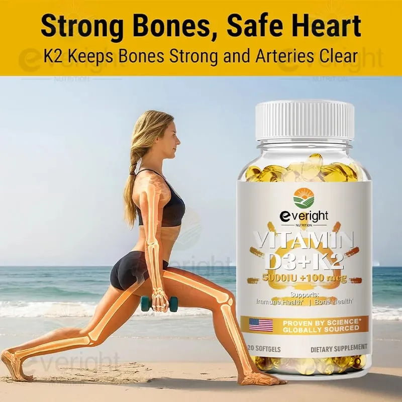 Vitamins D3 + K2 Organic Supplements High Bioavailability - Supports Bone Density Calcium Balance Immunity & Mood Health