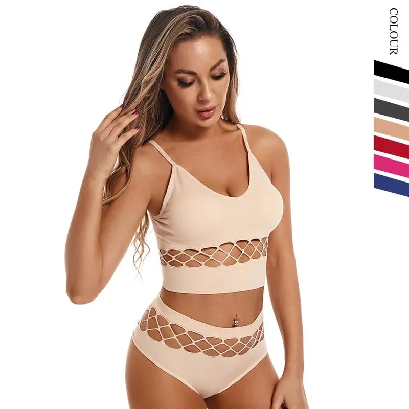 Thin Hollow Out Lingerie Set for Women Wireless Small Bust Push Up Bra Plus Size Breathable Sports Camisole Vest