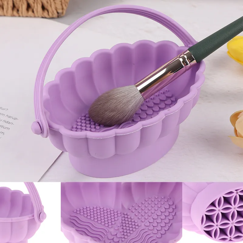 Silicone Makeup Brush Cleaning Box Washing Bowl Make-up Egg Drying Shelf Tool Powder Puff Washer Sponge Storage Brushes Scrubber