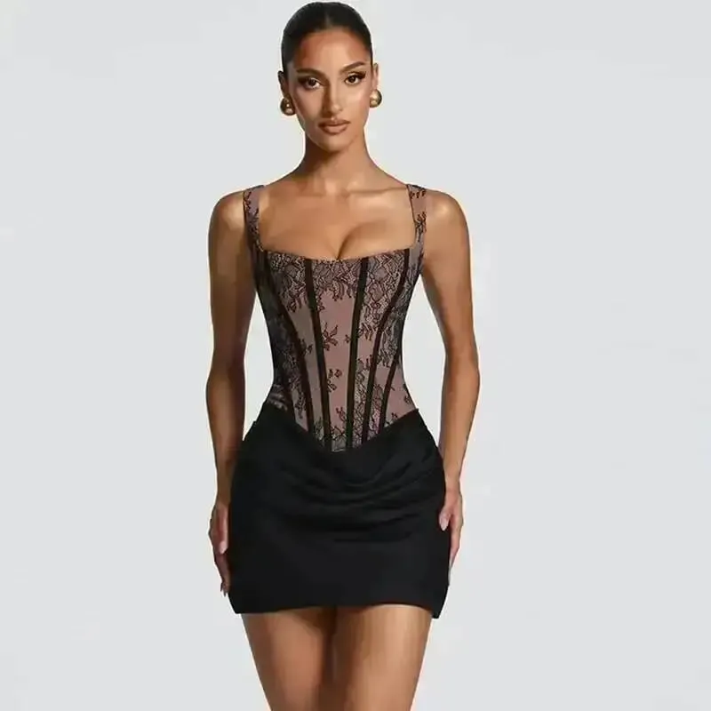 Giyu Sexy Club Party Mini Short Dresses 2026 Summer Sleeveless Backless Lace Up Bodycon Dress Fishbone Tunic Bandage Robe