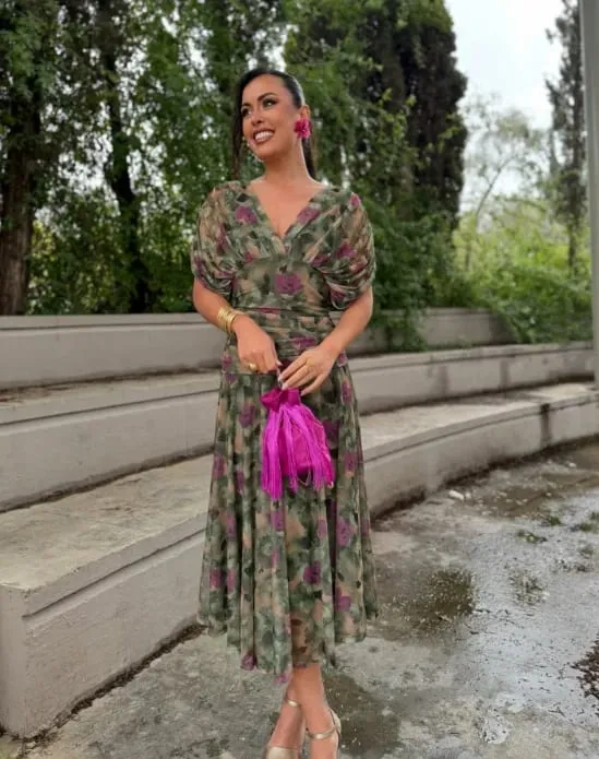 Wanita Padat Dalam V-leher Mesh Gaun Panjang Elegan Puff Lengan Pendek Pinggang Ruched Vestidos Tinggi 2026 Musim Panas Wanita Kasual Jubah Jalanan