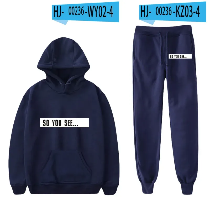 Harajuku Comfortable Funny so you see Print Sweatshirt Sweatpants Suit Men/Women Hoodies+ Trousers Suit Cute 2 Piece Set Clothes