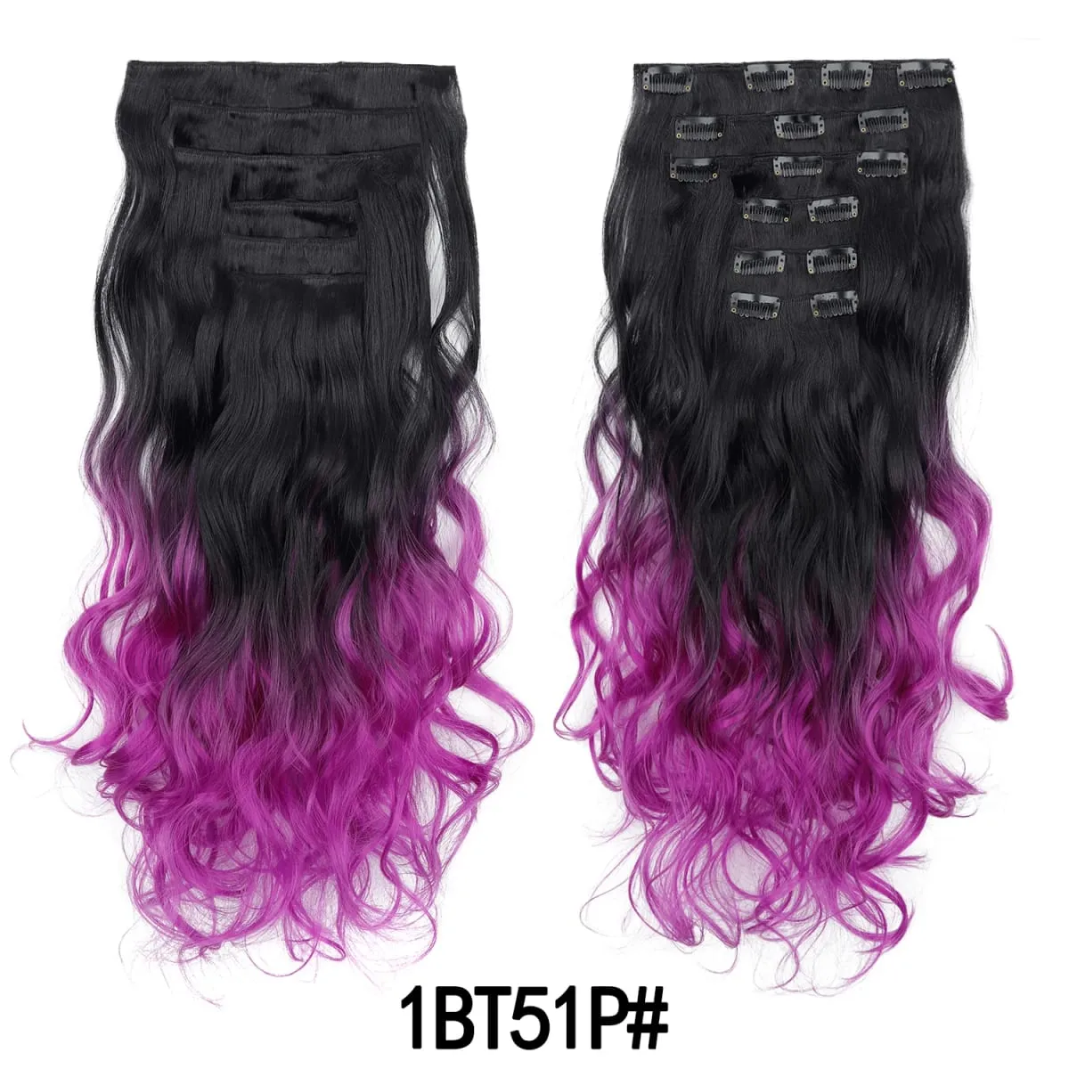 Clip in Hair Extension 6PCS Hairpiece 20Inch Long Wavy Synthetic Thick Double Weft Hair para sa Babae Gradient Color Pang-araw-araw na Paggamit