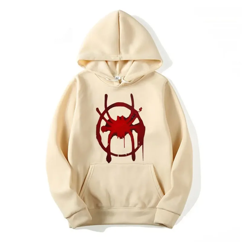 Men's and women's casual sportswear. New black hooded sweatshirt. Men's Miles Morales Spider Symbol Print Sweatshirt.