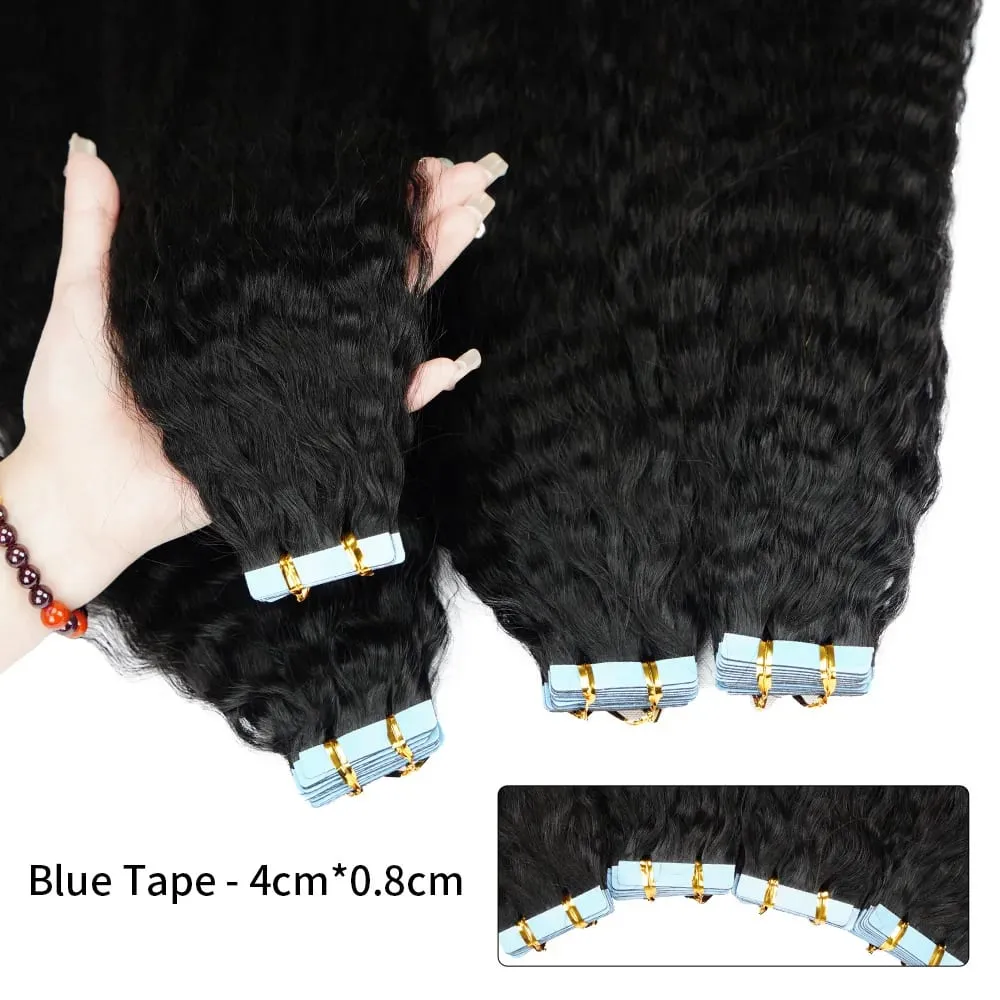 Pita Yaki Lurus Doreen 14-24 Kinky dalam Sambungan Rambut 100% Pita Rambut Manusia Sebenar dalam Kulit Rambut Hitam Asli Pakan 50g Rambut Pita