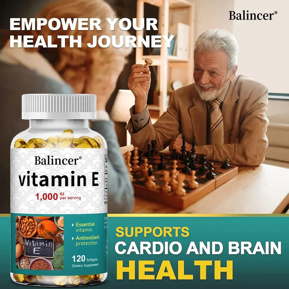 Natural Vitamin E Capsules Antioxidant Supplement Support Skin Hair Nail Heart Brain Cardiovascular & Immune System Wellness