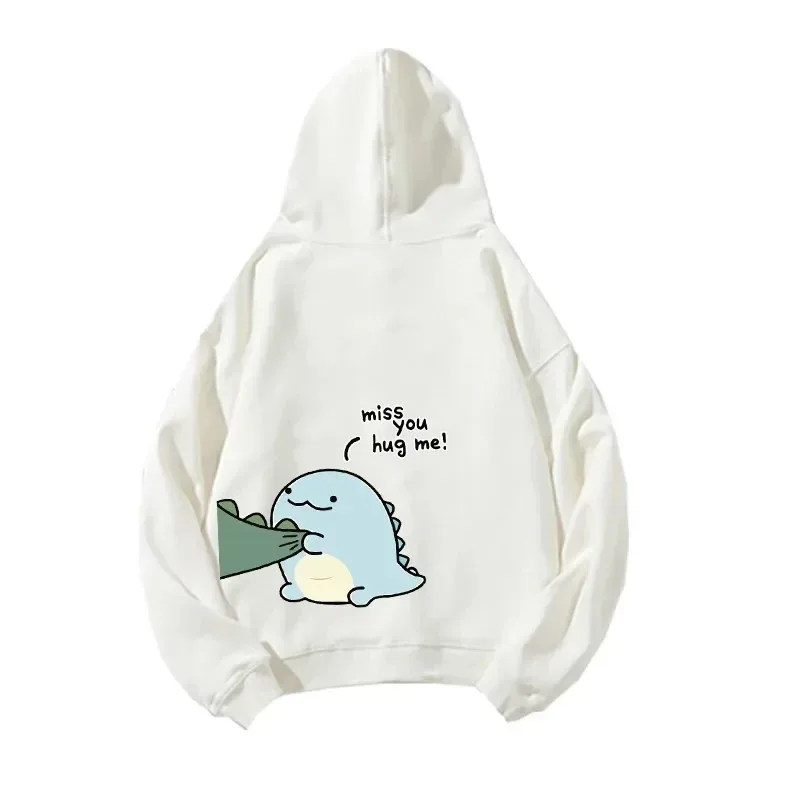 Autumn And Winter Cute Rock Dinosaur Fashion Print Men's Casual Harajuku Y2k Cartoon Couple Hoodie As a Gift for Couples