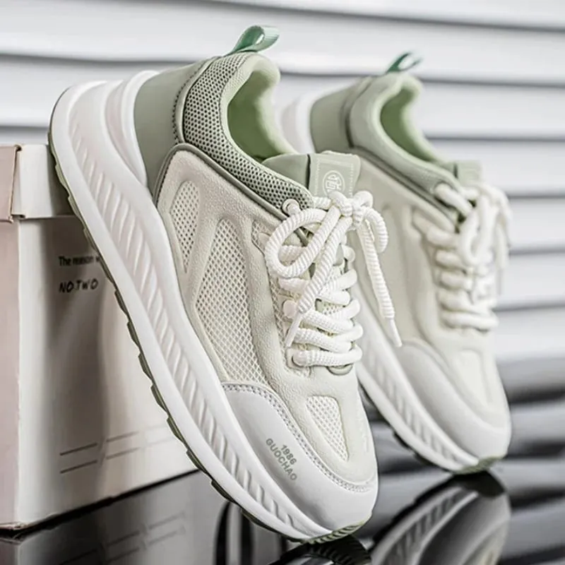 Spring Summer Men Sneakers Breathable Mesh Casual Shoes Platform Chunky Dad Footwear Lace Up Male Walking Running Shoes