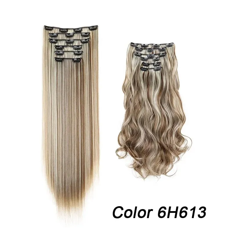 6Pcs/Set 16 Clips Hair Extension Black Long Straight Natural Hair Ombre Hairpiece Heat Resistant Fiber For Women Hairstyle Kpop