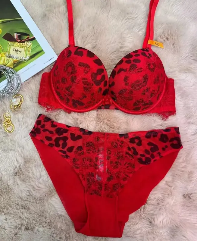 Women's Sexy Lace Push-Up Bra Set with Steel Ring Gathered Comfortable Close-Fitting Daily Lingerie