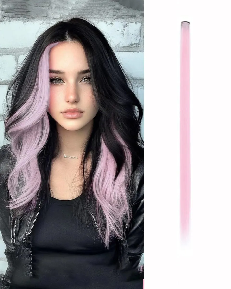 Synthetic 1-6pc Colored Hair Extensions Clip in Colorful Hair Extensions Rainbow Hair Extensions for Women Girls Hair Extensions
