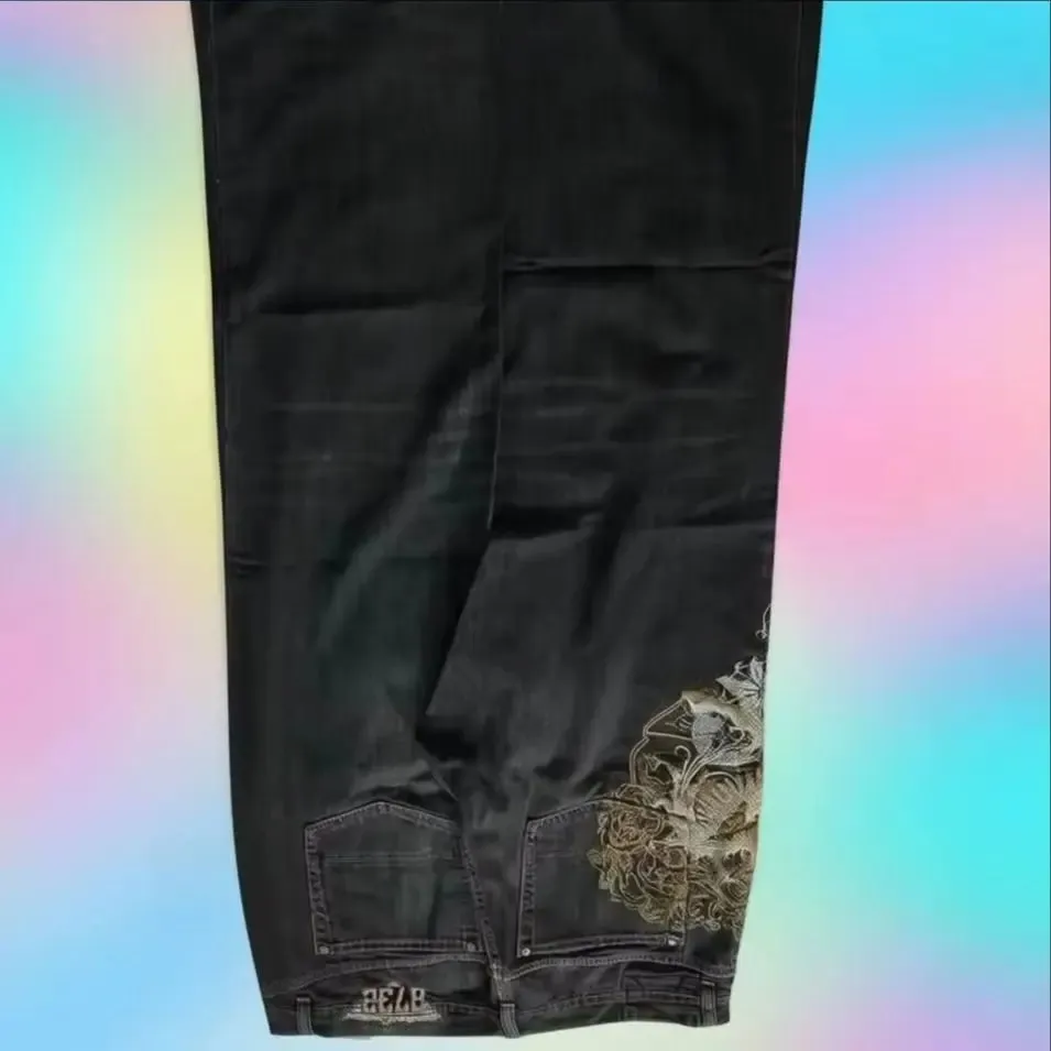 Fashion high street new pattern embroidered men jeans Y2K Gothic Harajuku hip-hop straight high waist wide leg pants — image 2