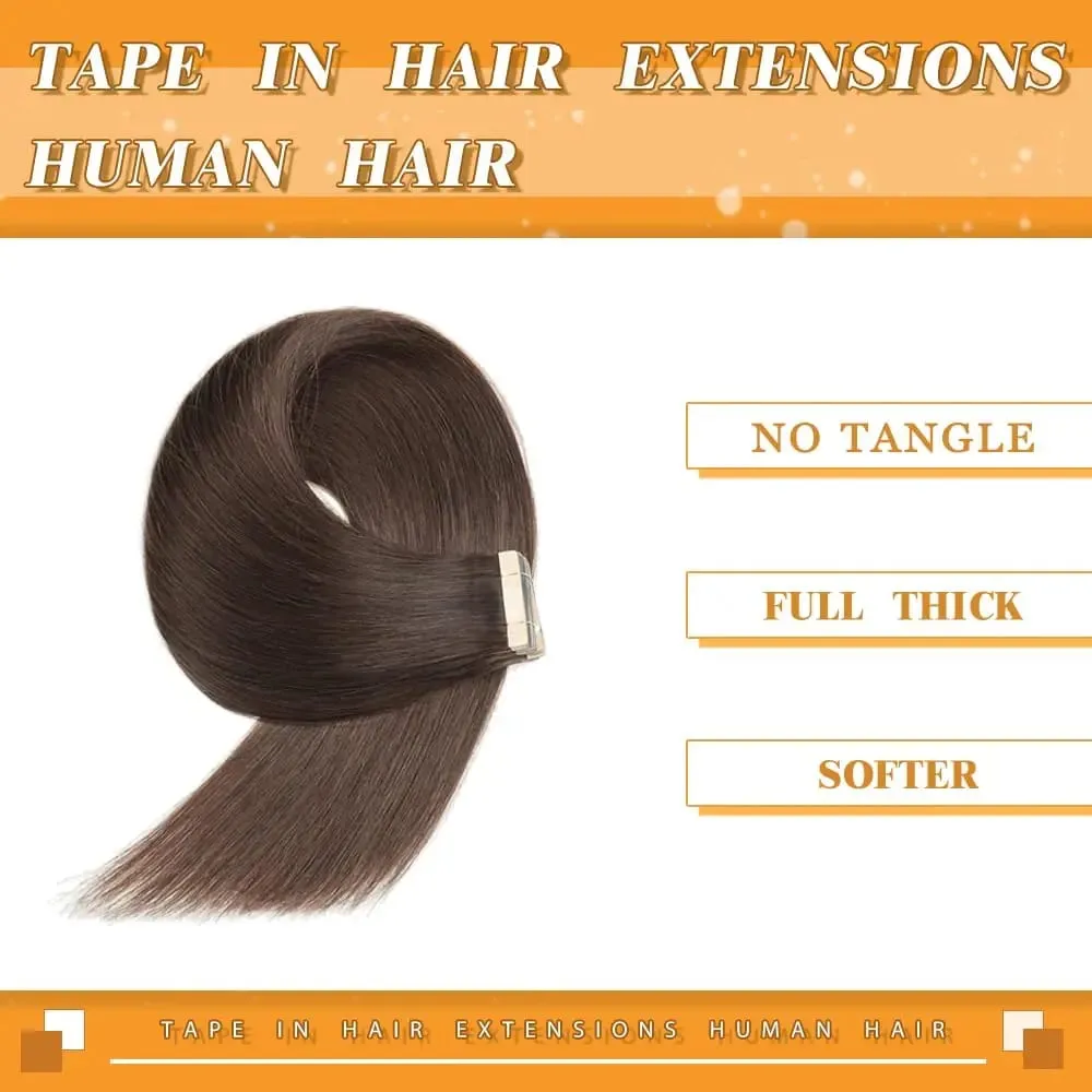 #2 Bone Straight Tape In Human Hair Extensions Dark Brown Brazilian Hair Invisible Tape In Hair Extensions 50g/20pcs For Women