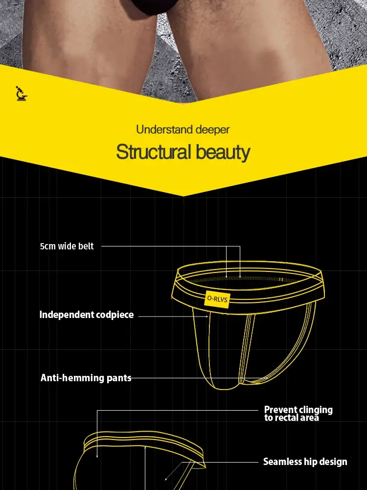 Cuecas masculinas sem costura quadril design masculino underwaer super grande largura 5cm elástico independente codpiece menino calças curtas 3256807000572618