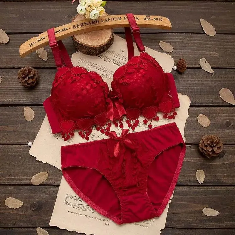 Women Lingerie Set Underwire Tassel Lace Push‑Up Bra With Removable Pads Bow Soft Multi‑Color Comfort Ladies Intimate Underwear