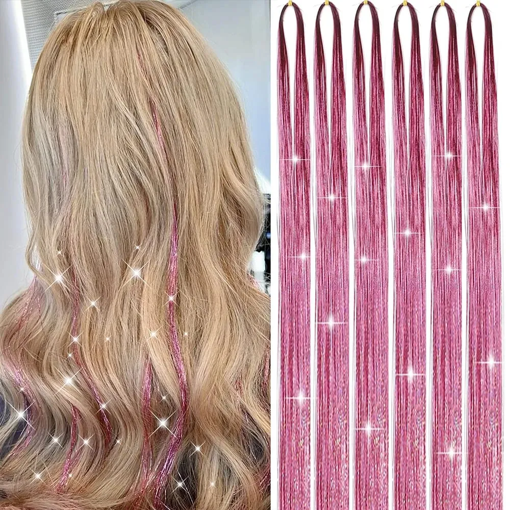 Hair Tinsel Kit 6 Pcs 2000 Strands Silver Tinsel Hair Extensions Fairy Hair Tinsel Heat Resistant Sparkly Shiny Synthetic Hair