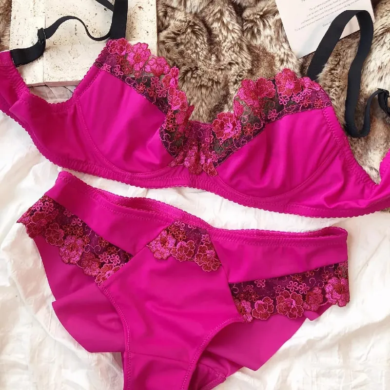75-95 BCDEFG Summer New thin Floral Embroidery Push Up Women Sexy Underwear Sets Bra And Panty Lingerie Intimates