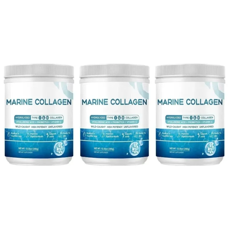 Marine Collagen Peptides Powder - Type I III Collagen with Probiotics Vitamin C & Hyaluronic- Unflavored - 12.35oz/35 Servings